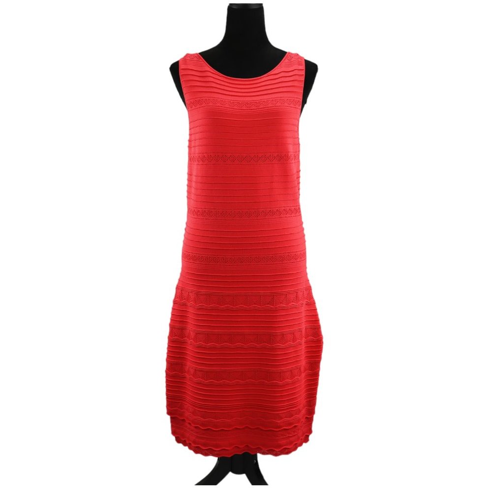 Lauren Ralph Lauren Dress Coral Pink Ribbed Lace Sheath Attached Slip Size M